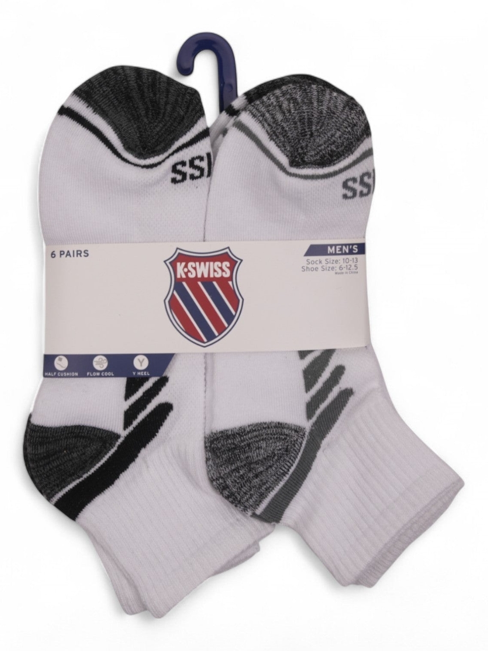 K-Swiss Men's White & Gray Low-Cut Athletic Socks - Pack of 6
